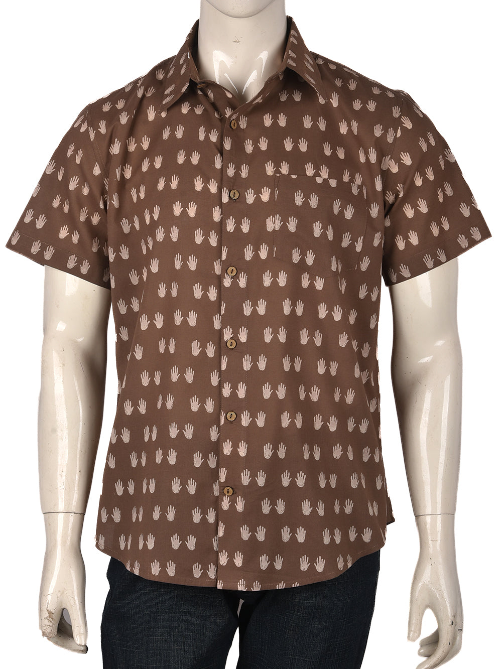Grey Hands Cotton Mens Half Sleeve Shirts