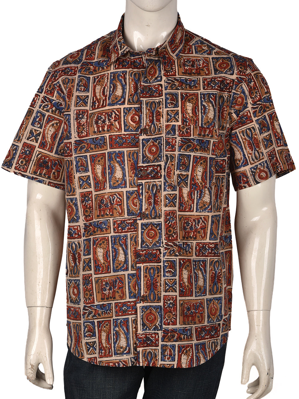 Bagru Kalamkari Cotton Mens Half Sleeve Shirts
