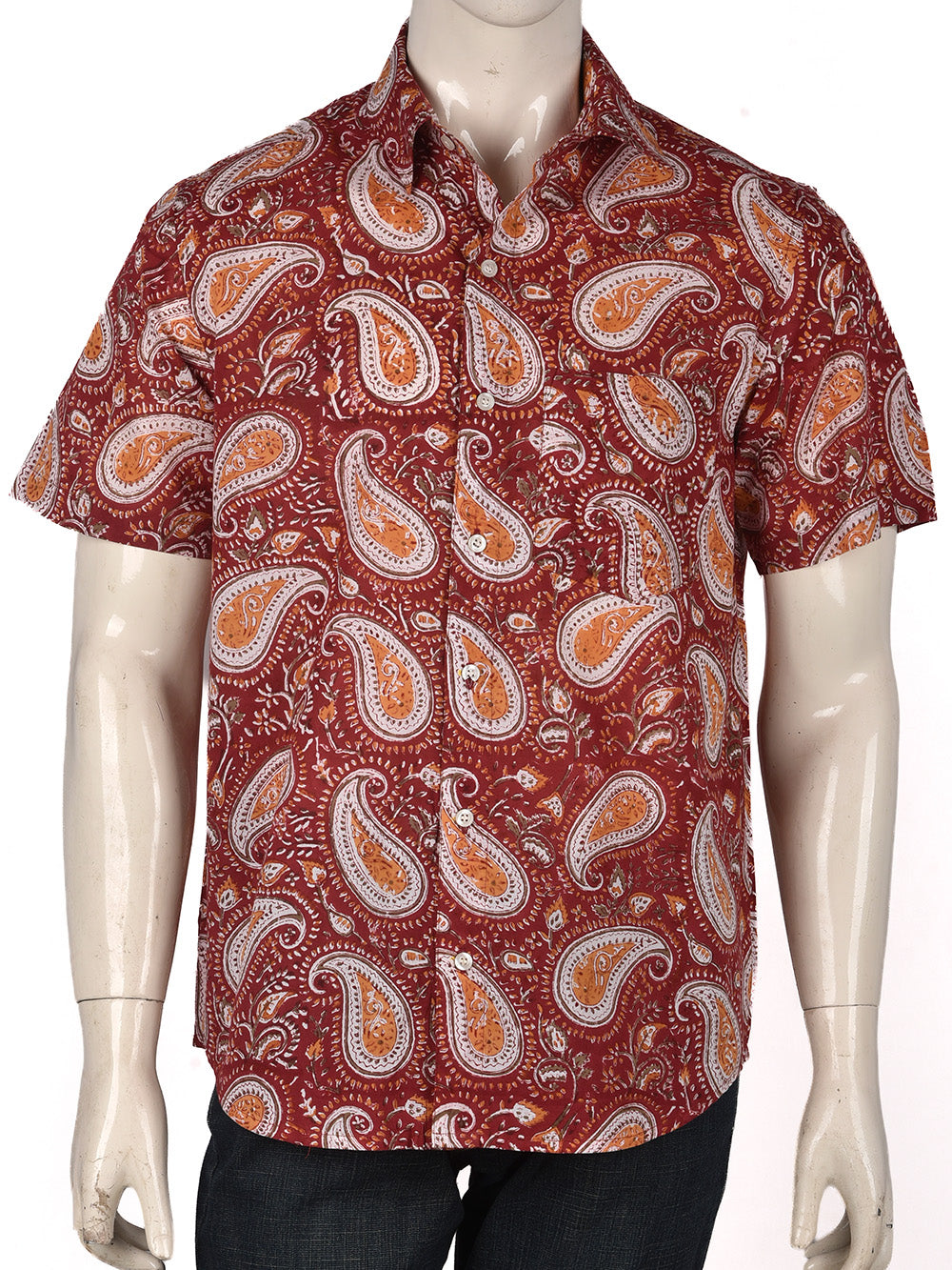 Red Jaal Cotton Mens Half Sleeve Shirts