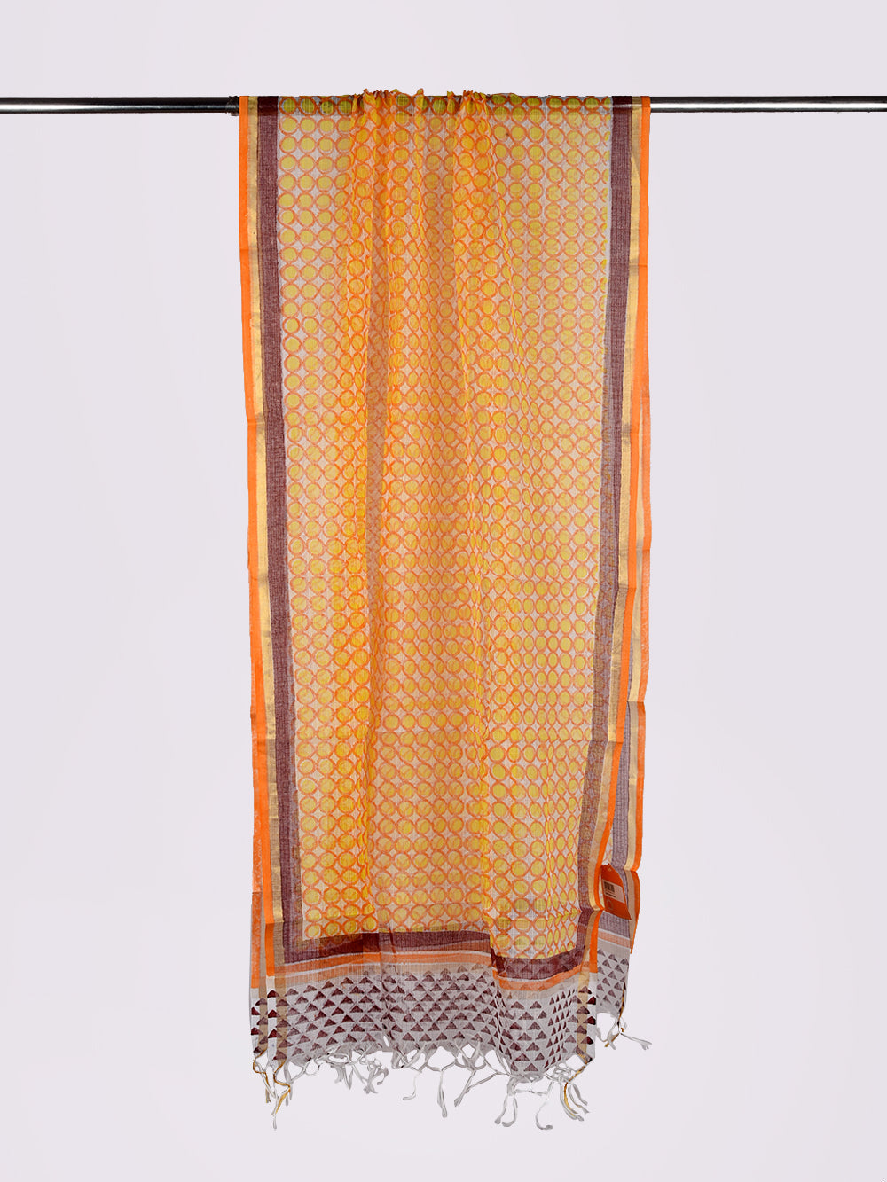 Yellow Gol-aakar Hand Block Printed Pattern Kota Doria Dupatta