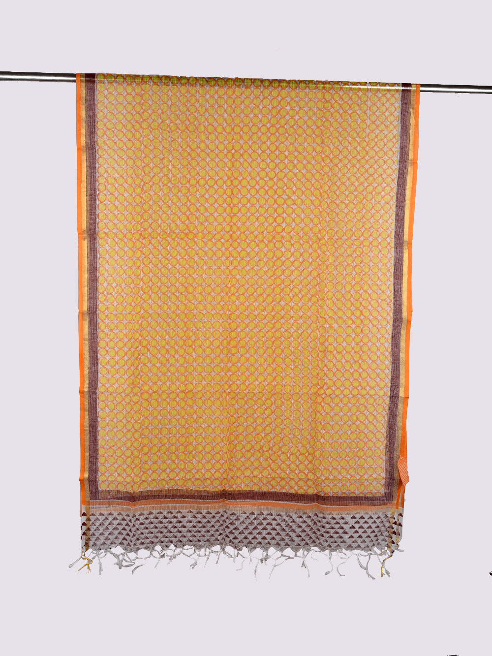 Yellow Gol-aakar Hand Block Printed Pattern Kota Doria Dupatta