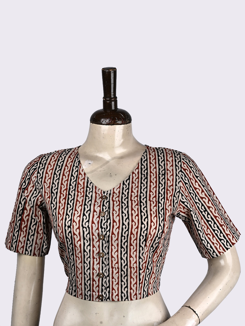Bagru Bel V-neck Hand Block Printed Cotton Blouse