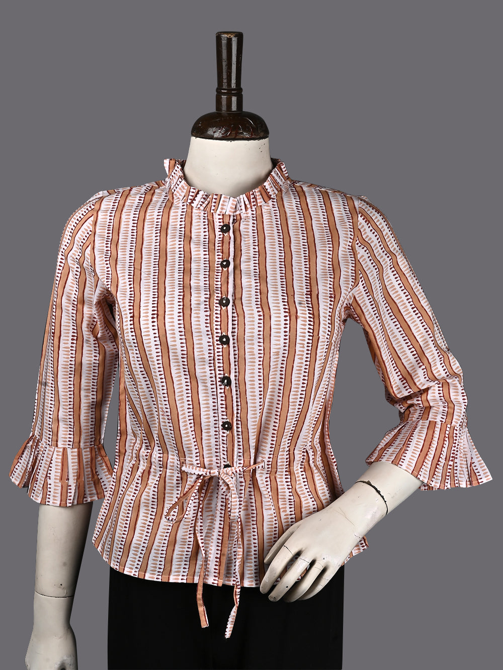 Peachy Parcha Doodle Hand Block Printed Cotton Long Blouse