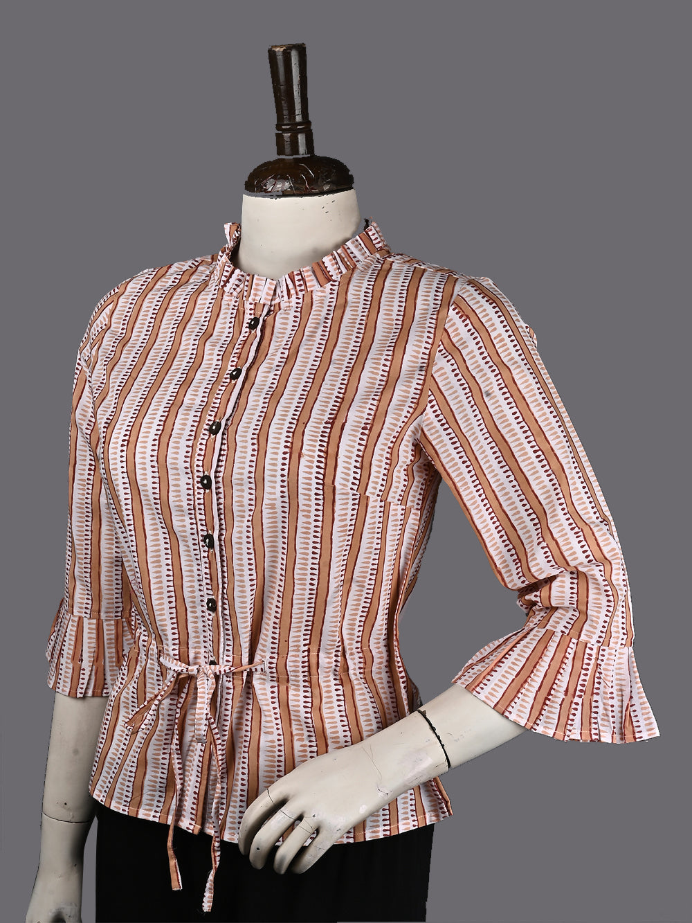 Peachy Parcha Doodle Hand Block Printed Cotton Long Blouse