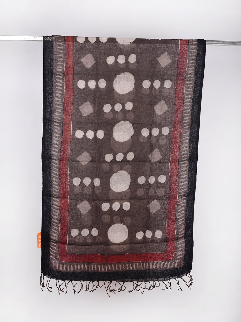 Bagru Daboo Kasis Playful Geometric Shapes Hand Printed Pure Linen Dupatta