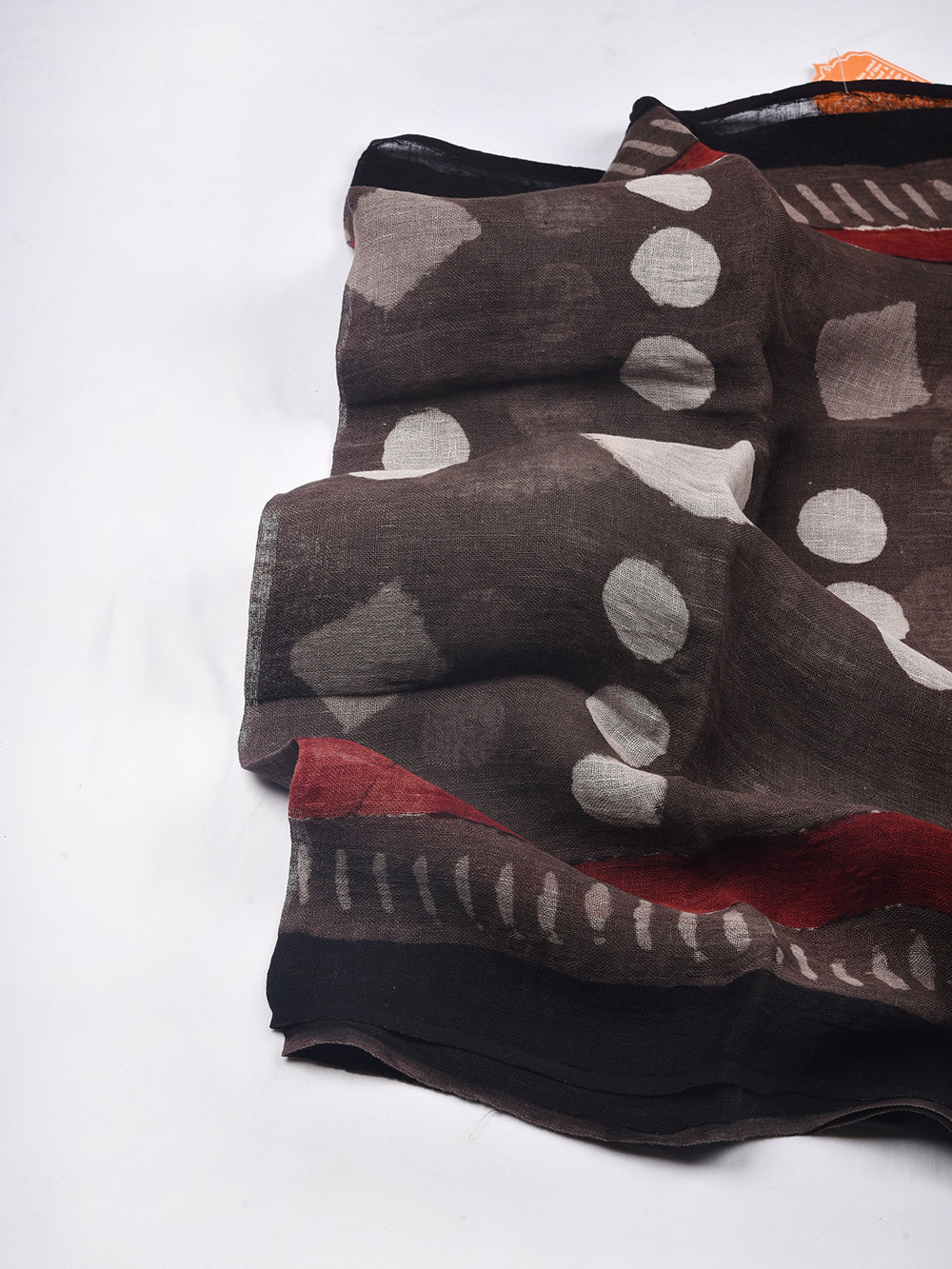 Bagru Daboo Kasis Playful Geometric Shapes Hand Printed Pure Linen Dupatta