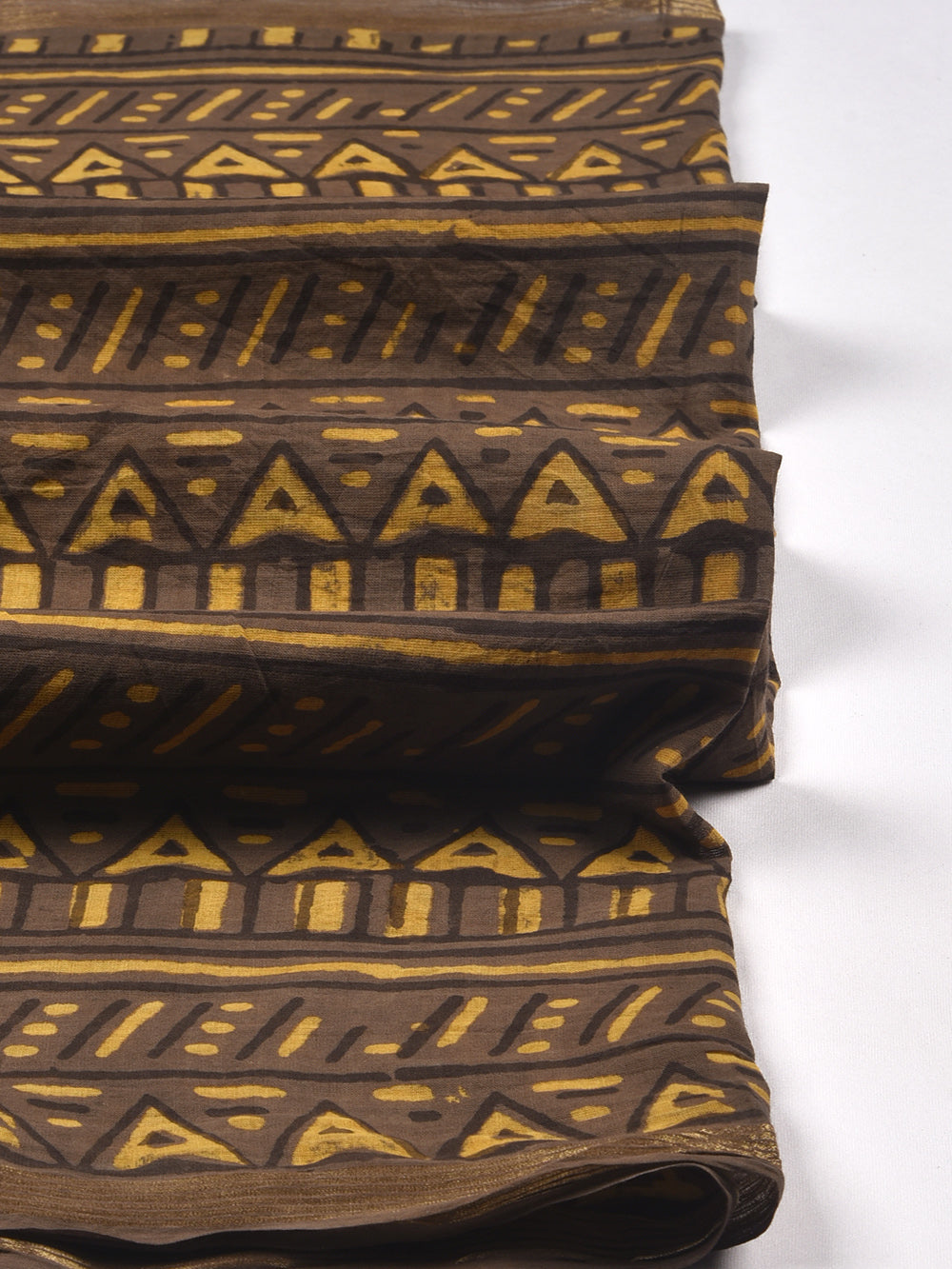 Tribal Hand Block Printed Cotton Dupatta with Zari Border