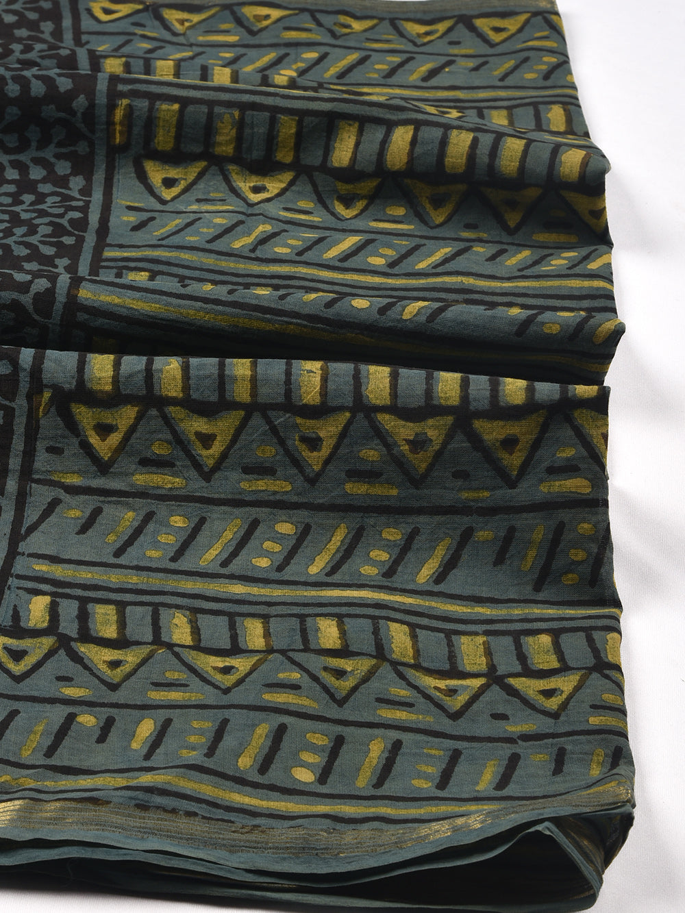 Tribal Hand Block Printed Cotton Dupatta with Zari Border