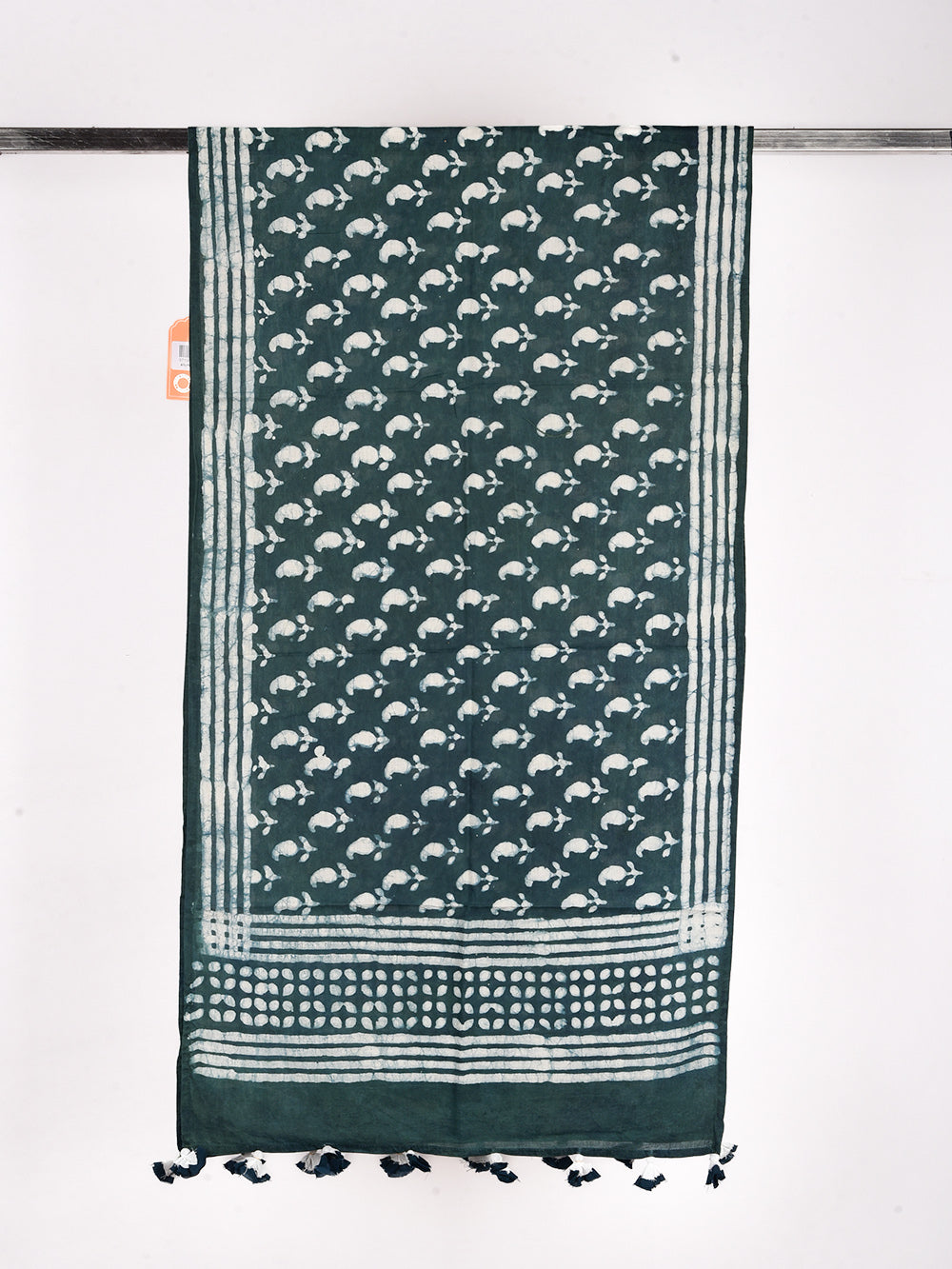 Green Dabu Kairi Cotton Voile Block Printed Stole
