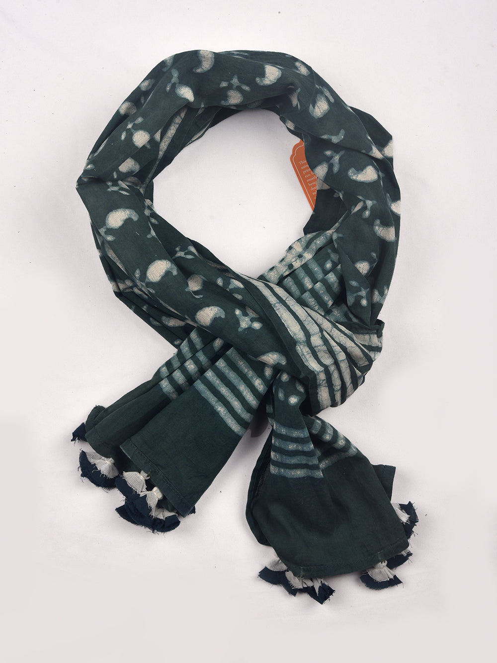 Green Dabu Kairi Cotton Voile Block Printed Stole