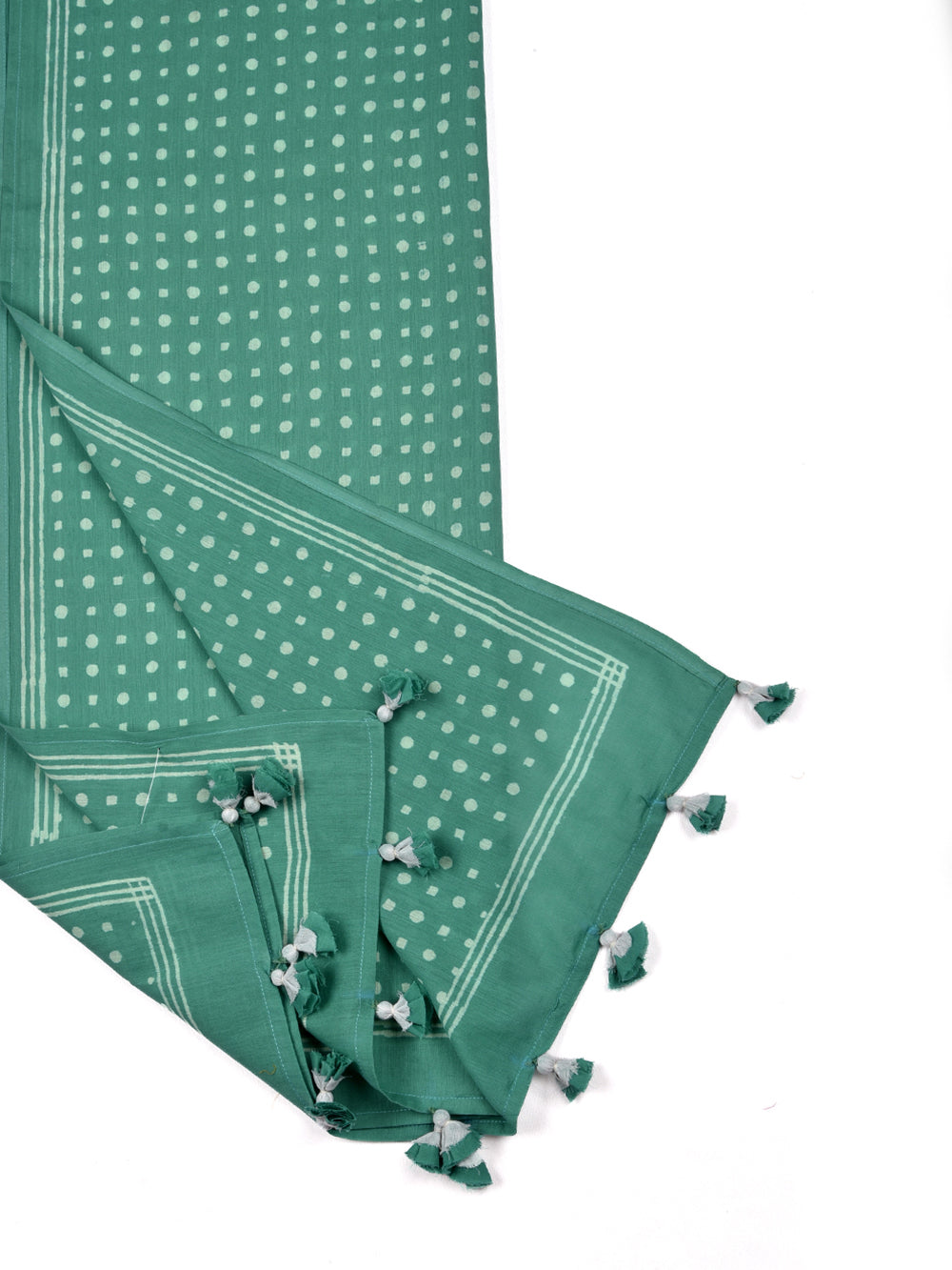 Aqua Polka Dots Cotton Voile Block Printed Stole