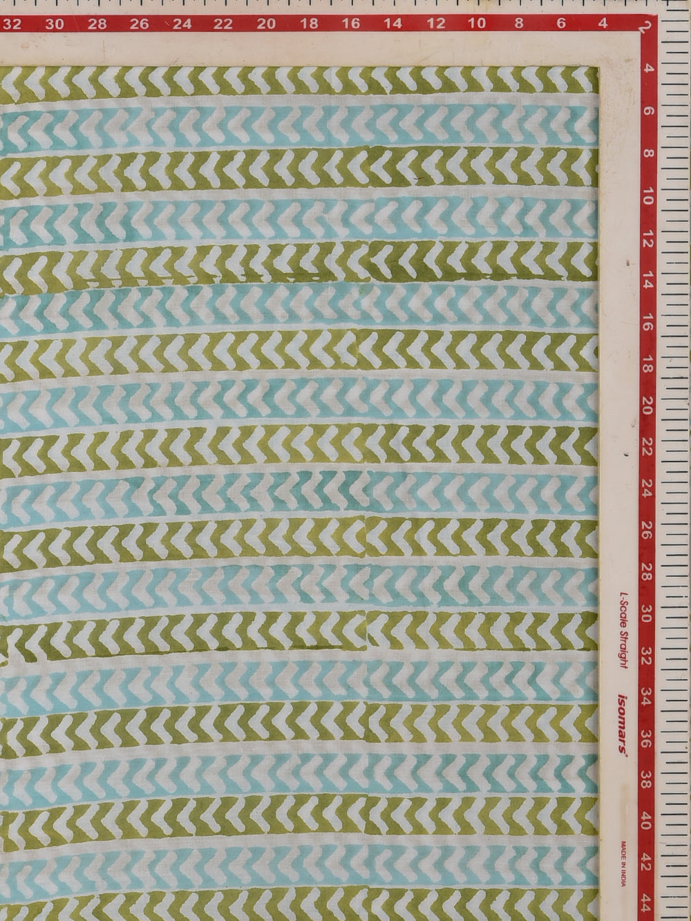 Blue Green Arrow Parcha Cotton Cambric Sanganeri Hand Block Printed Fabric