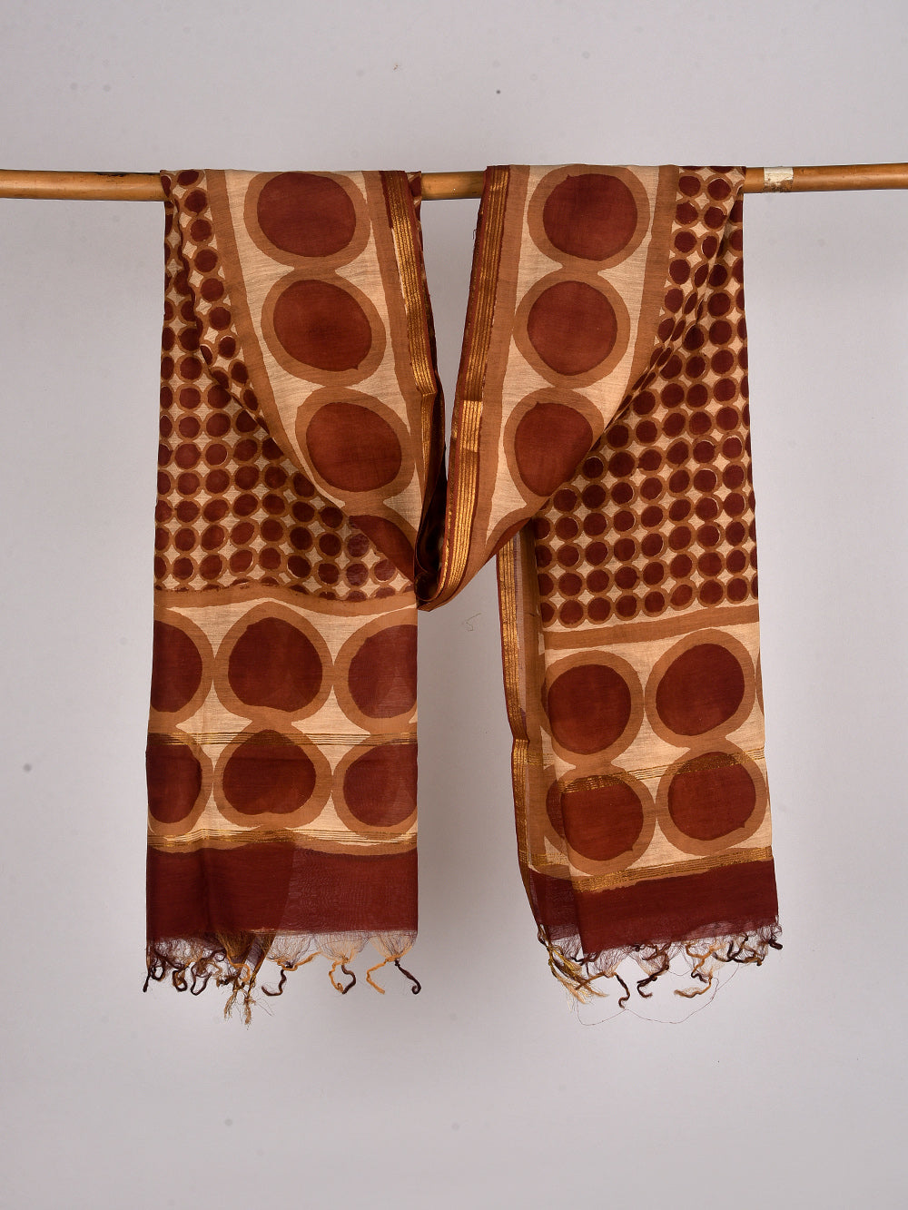 Dot & Dots Hand Block Printed Silk Cotton Chanderi Dupatta