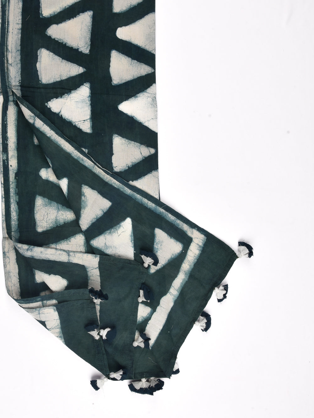 Green Dabu Trikon Cotton Voile Block Printed Stole