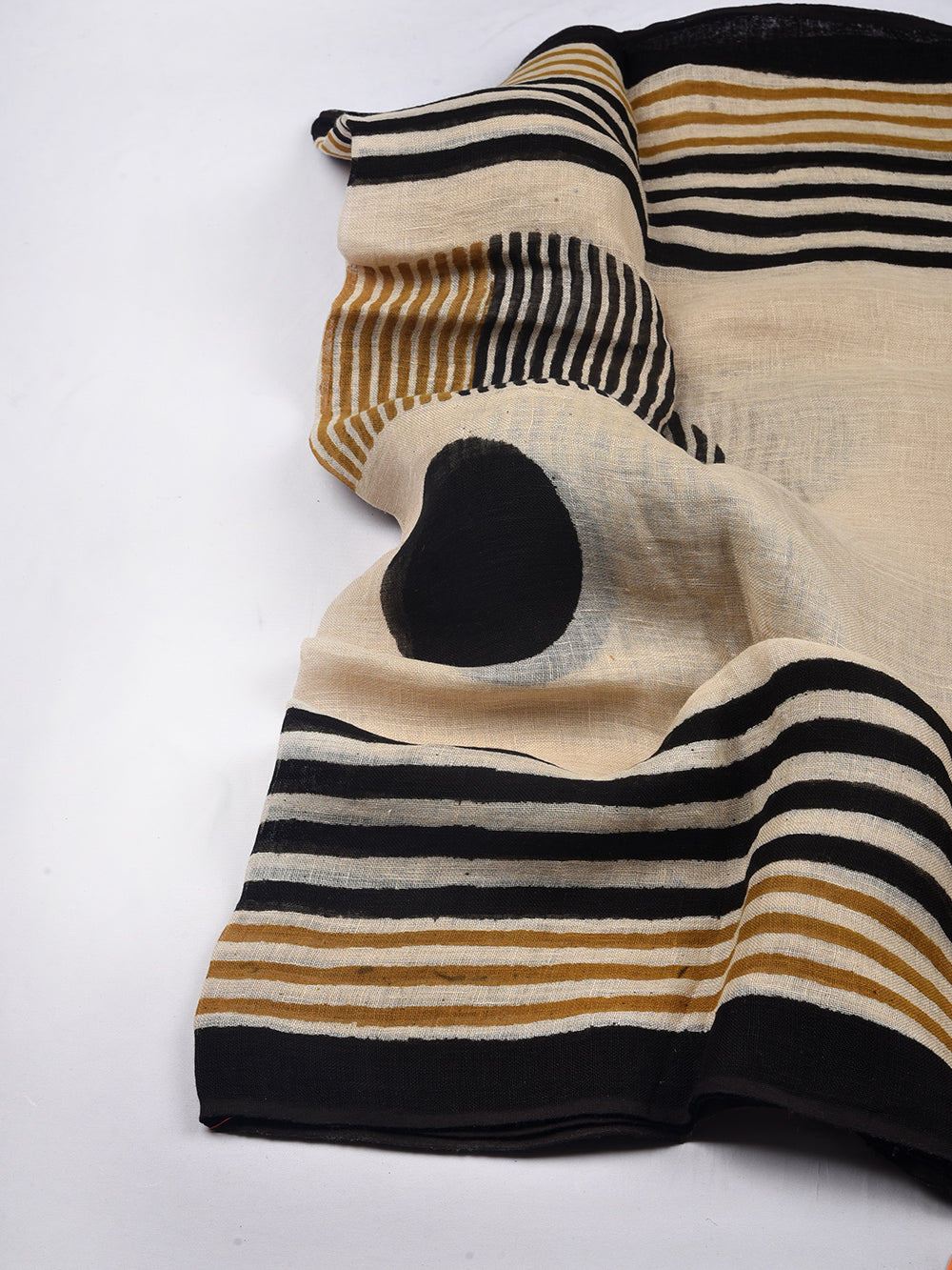 Bagru Half n Half Hand Printed Pure Linen Dupatta