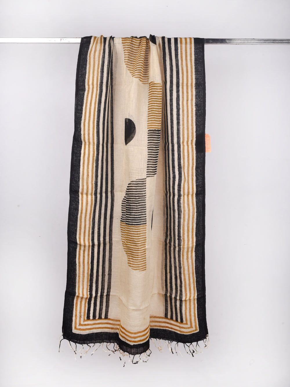 Bagru Half n Half Hand Printed Pure Linen Dupatta