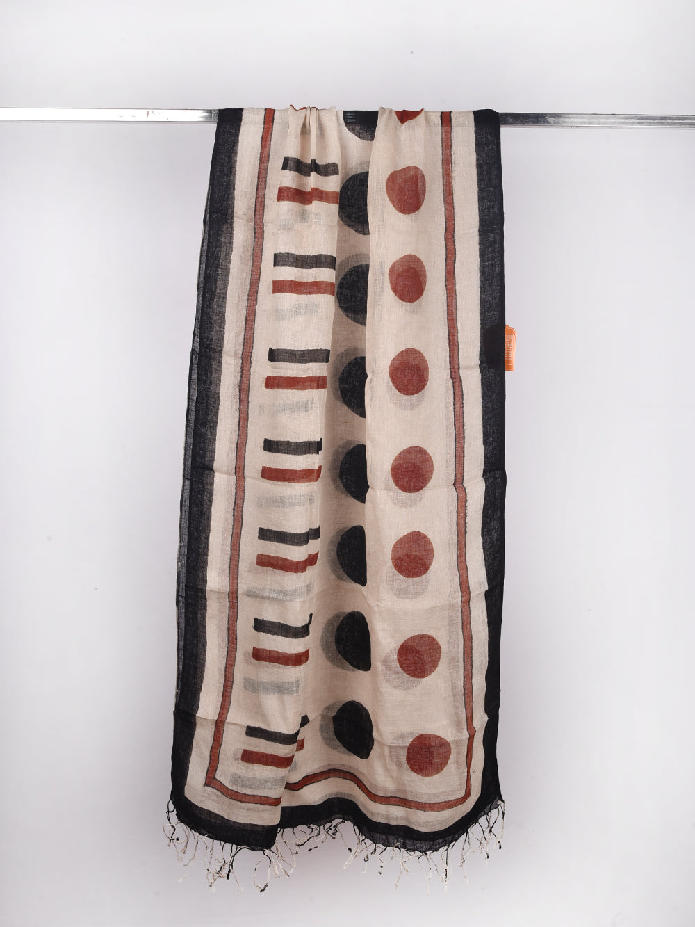 Bagru Geometric Hand Printed Pure Linen Dupatta