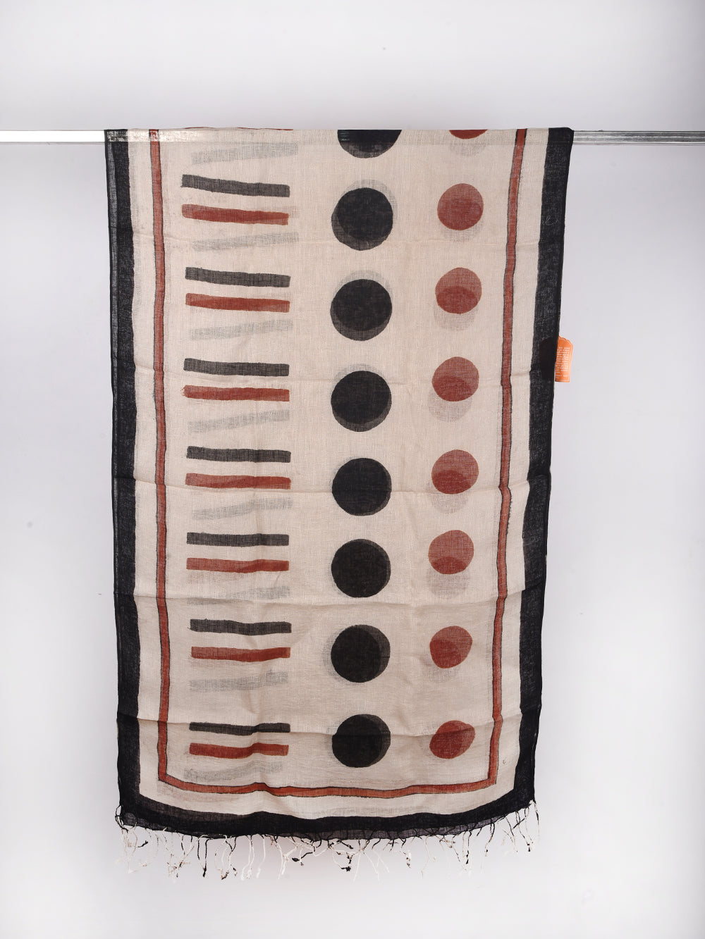 Bagru Geometric Hand Printed Pure Linen Dupatta