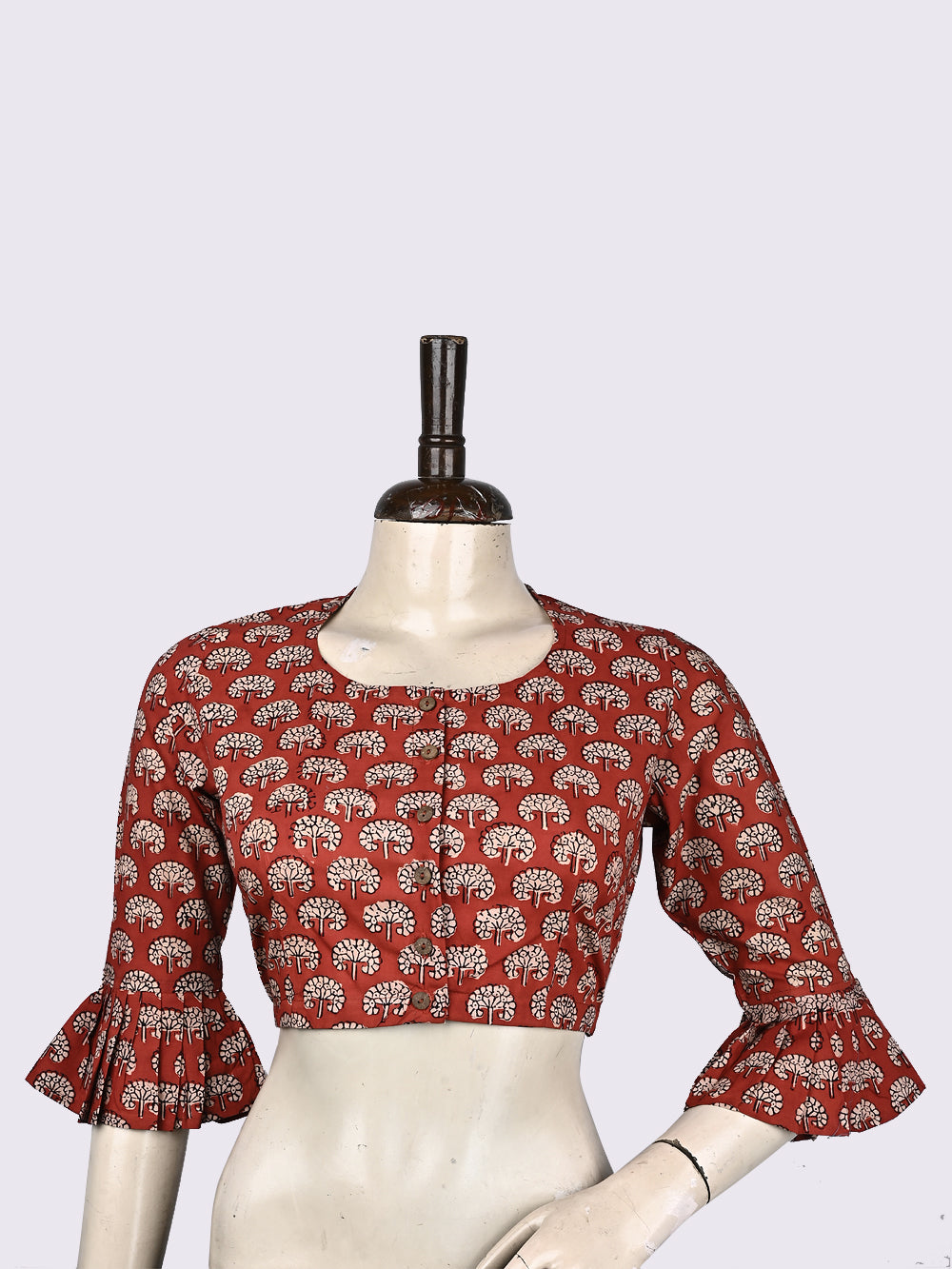 Pankha Floral Bagru Red Hand Block Printed Cotton Blouse