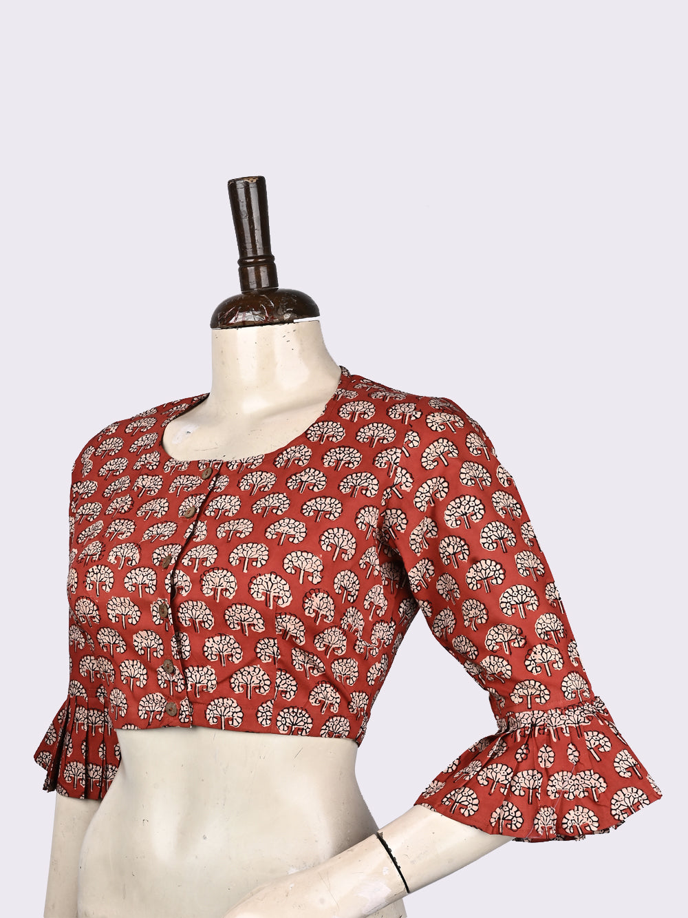 Pankha Floral Bagru Red Hand Block Printed Cotton Blouse