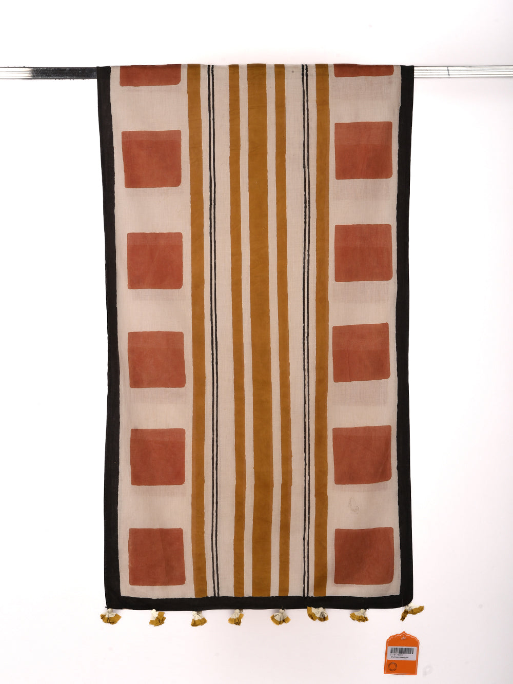 Bagru Square Stripes Cotton Voile Block Printed Stole