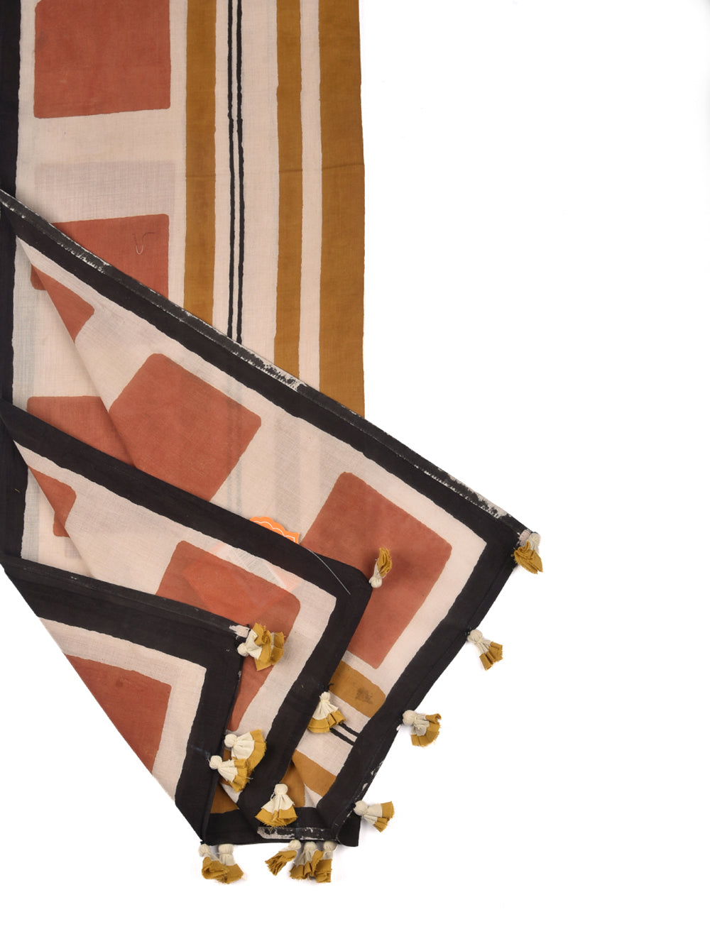 Bagru Square Stripes Cotton Voile Block Printed Stole