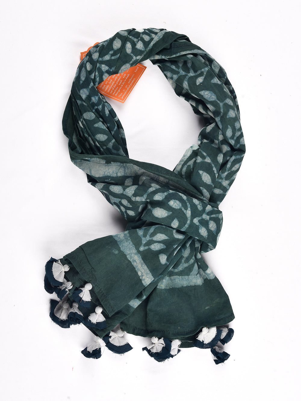 Green Dabu Leafy Cotton Voile Block Printed Stole