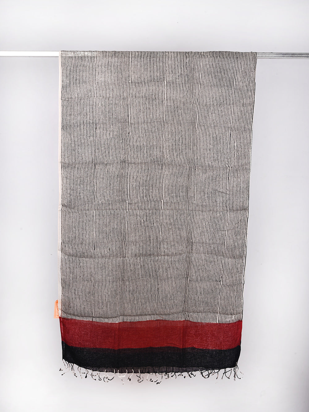 Bagru Stripes Hand Printed Pure Linen Dupatta