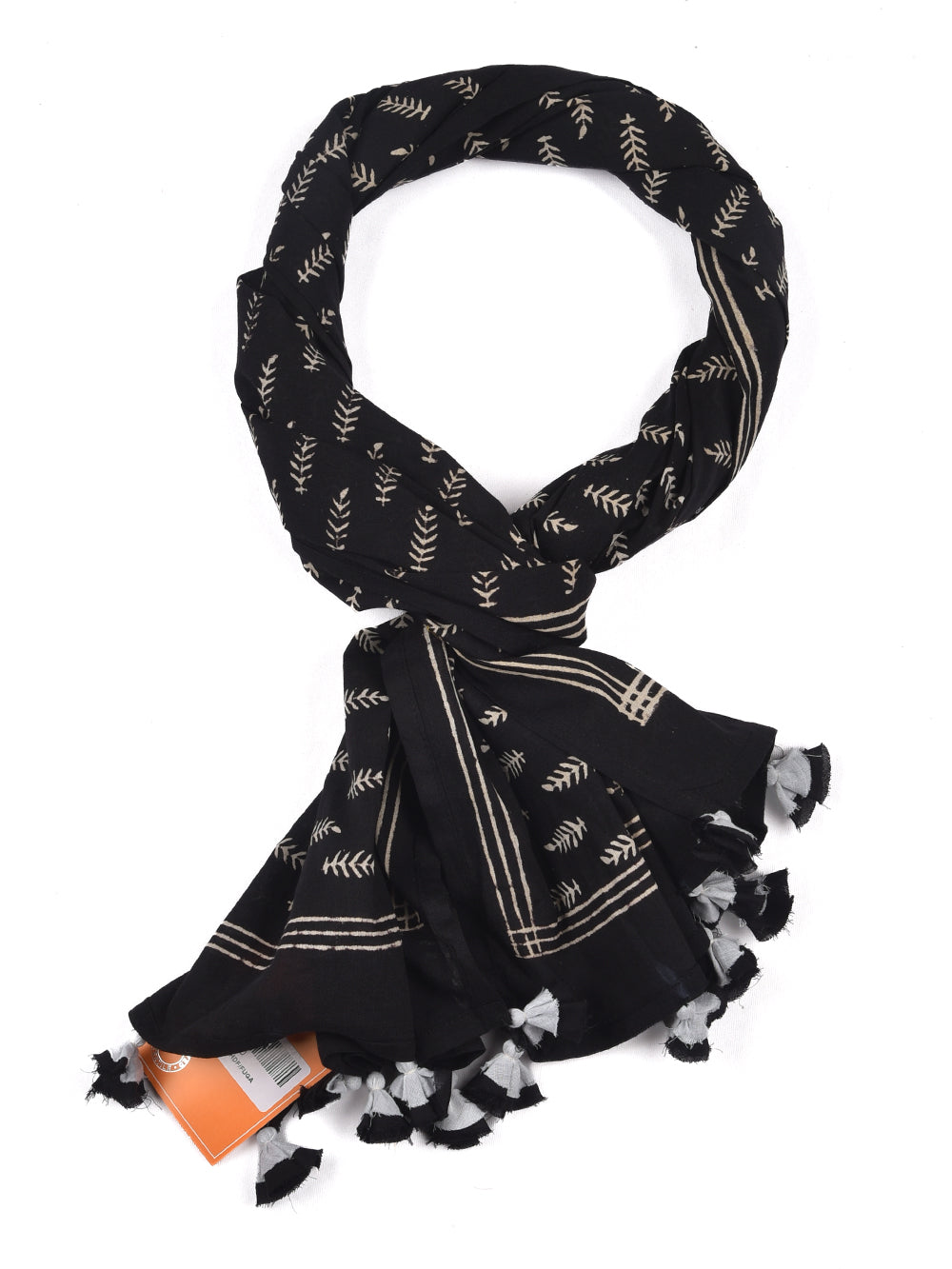 Black Sprig Cotton Voile Block Printed Stole