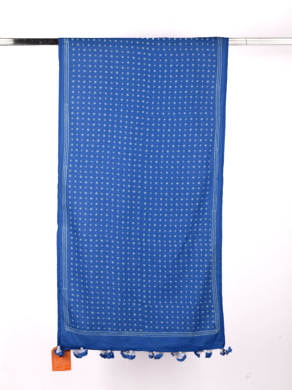 Royal Blue Polka Dots Cotton Voile Block Printed Stole