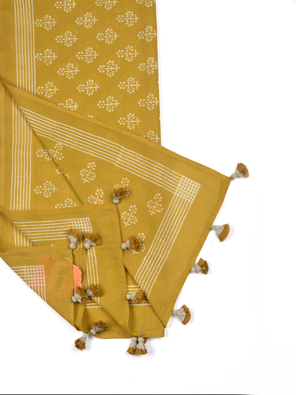 Yellow Guldasta Cotton Voile Block Printed Stole