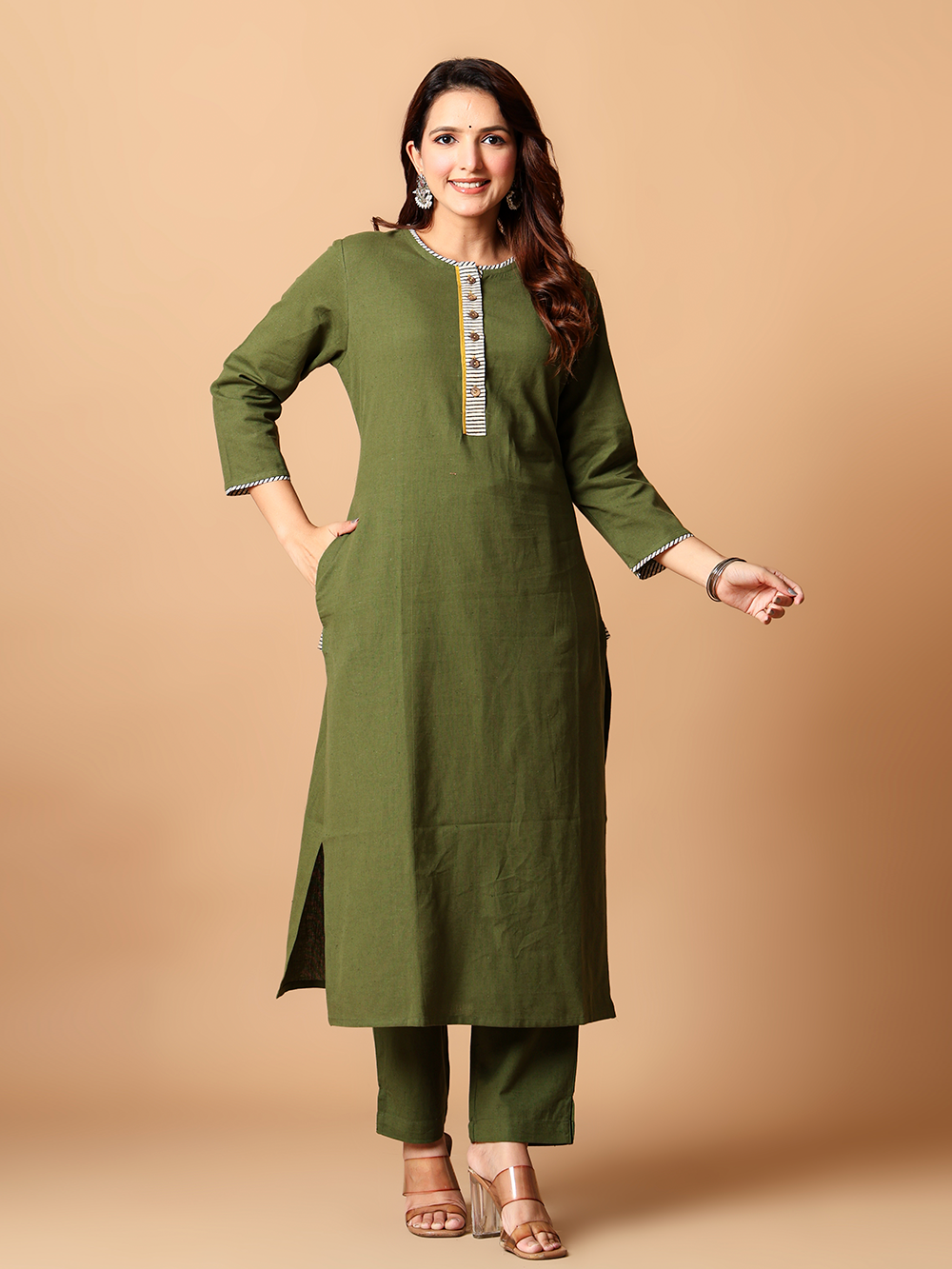 Henna Green Cotton flax Rozaana Kurta