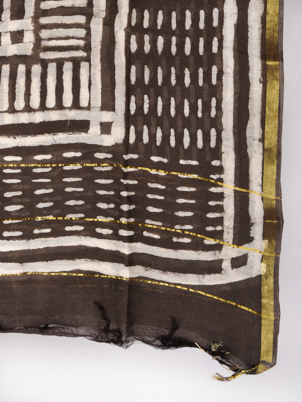 Kasis Dashes Hand Block Printed Silk Cotton Chanderi Dupatta