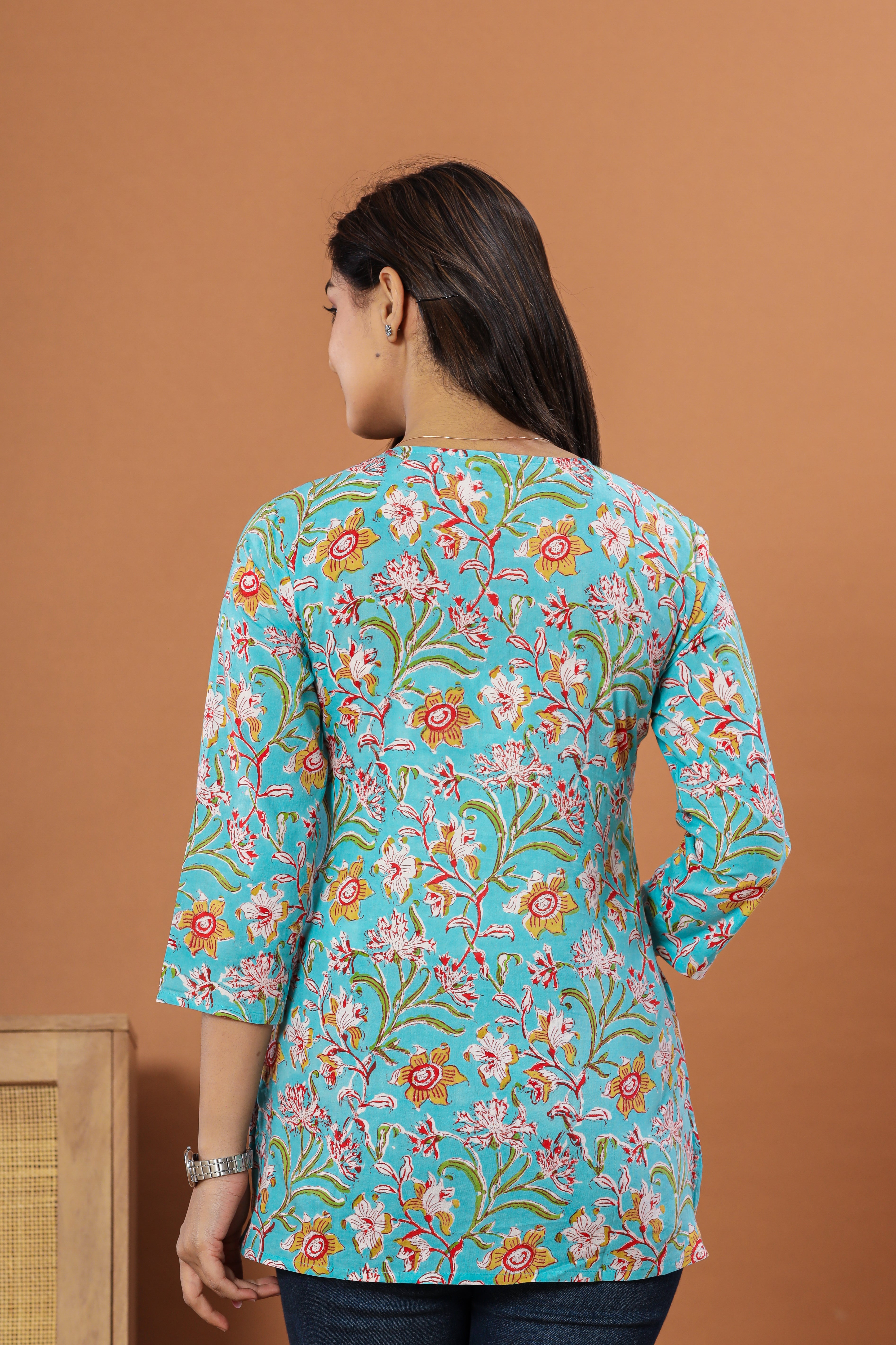 Blue Chintz Jaal Lounge Womens Hand Block Printed Tops