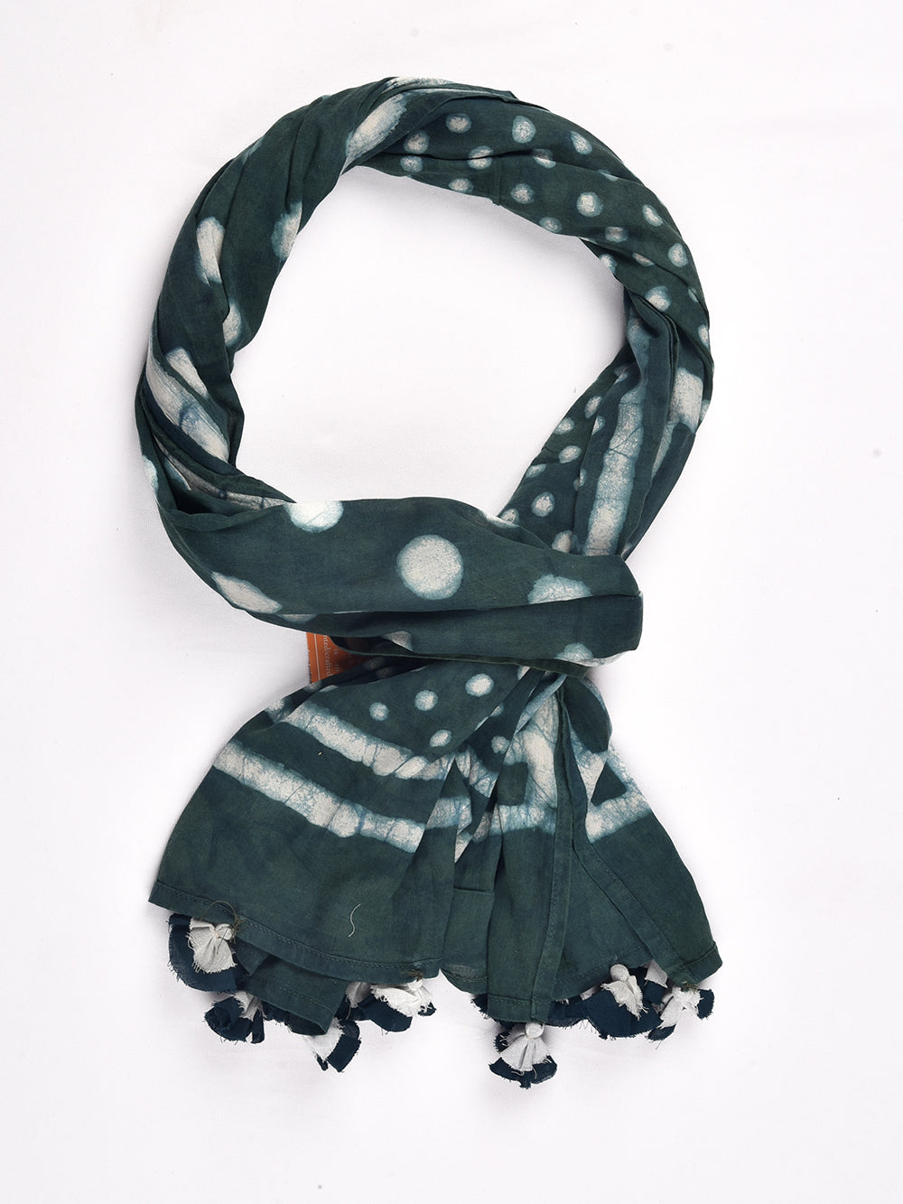 Green Dabu Bindu Cotton Voile Block Printed Stole