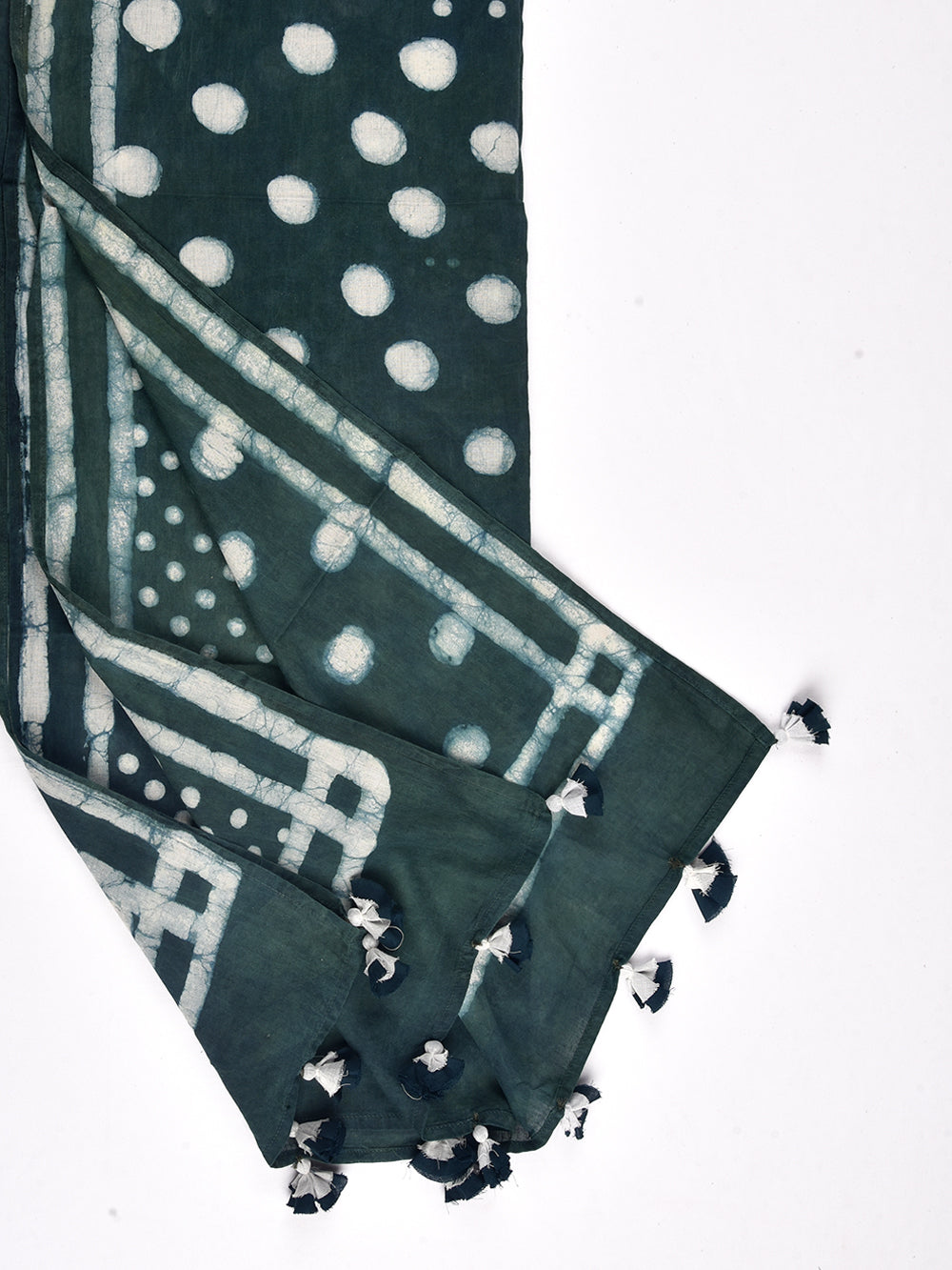 Green Dabu Bindu Cotton Voile Block Printed Stole