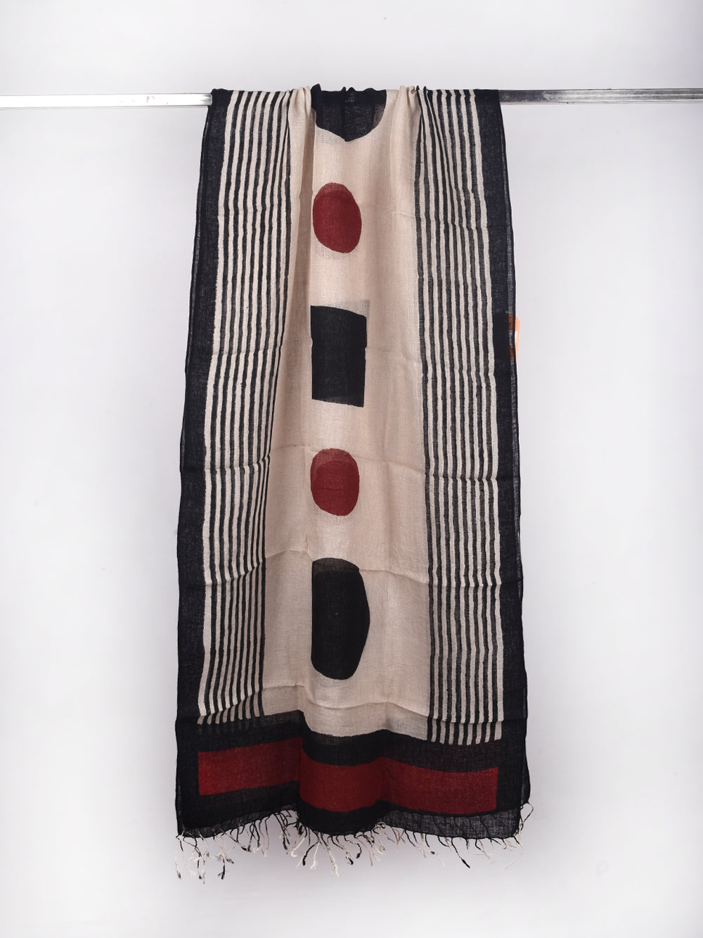 Bagru Playful Shapes Hand Printed Pure Linen Dupatta