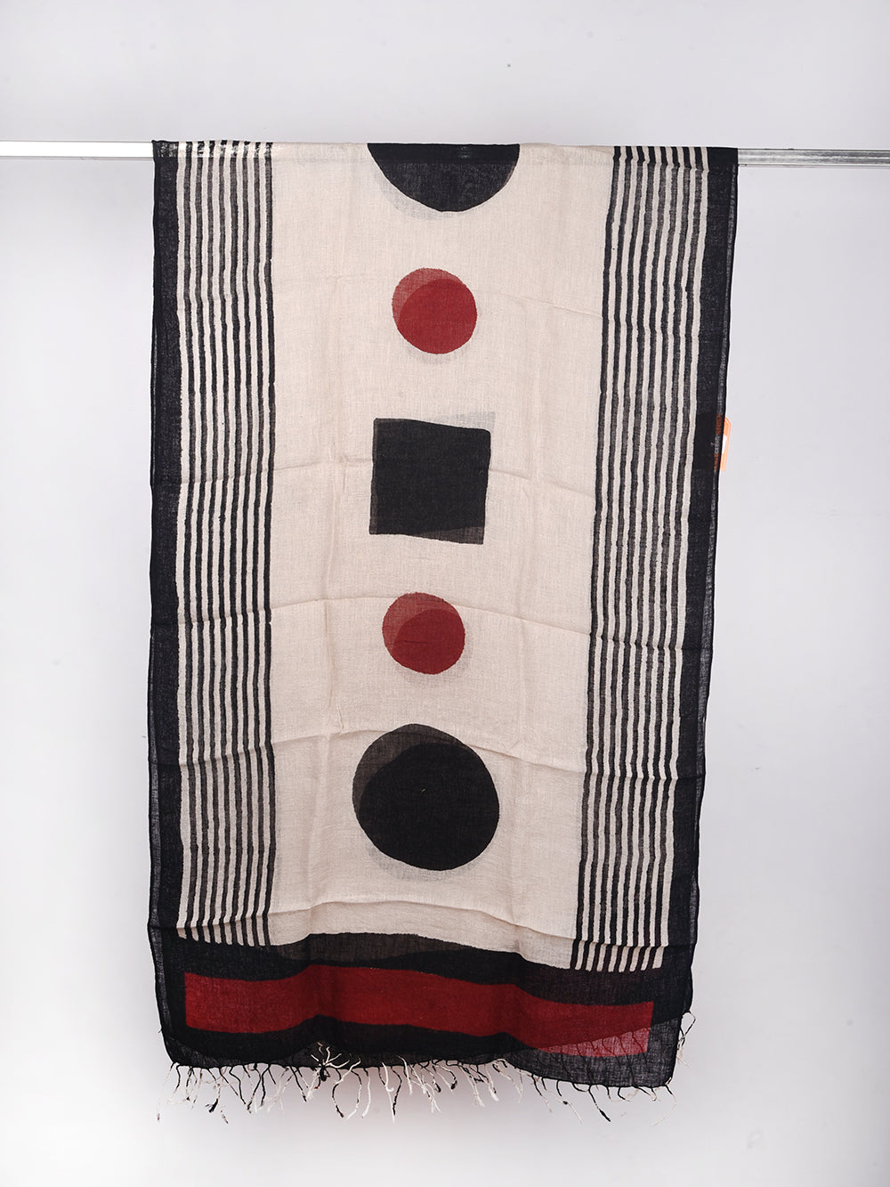 Bagru Playful Shapes Hand Printed Pure Linen Dupatta