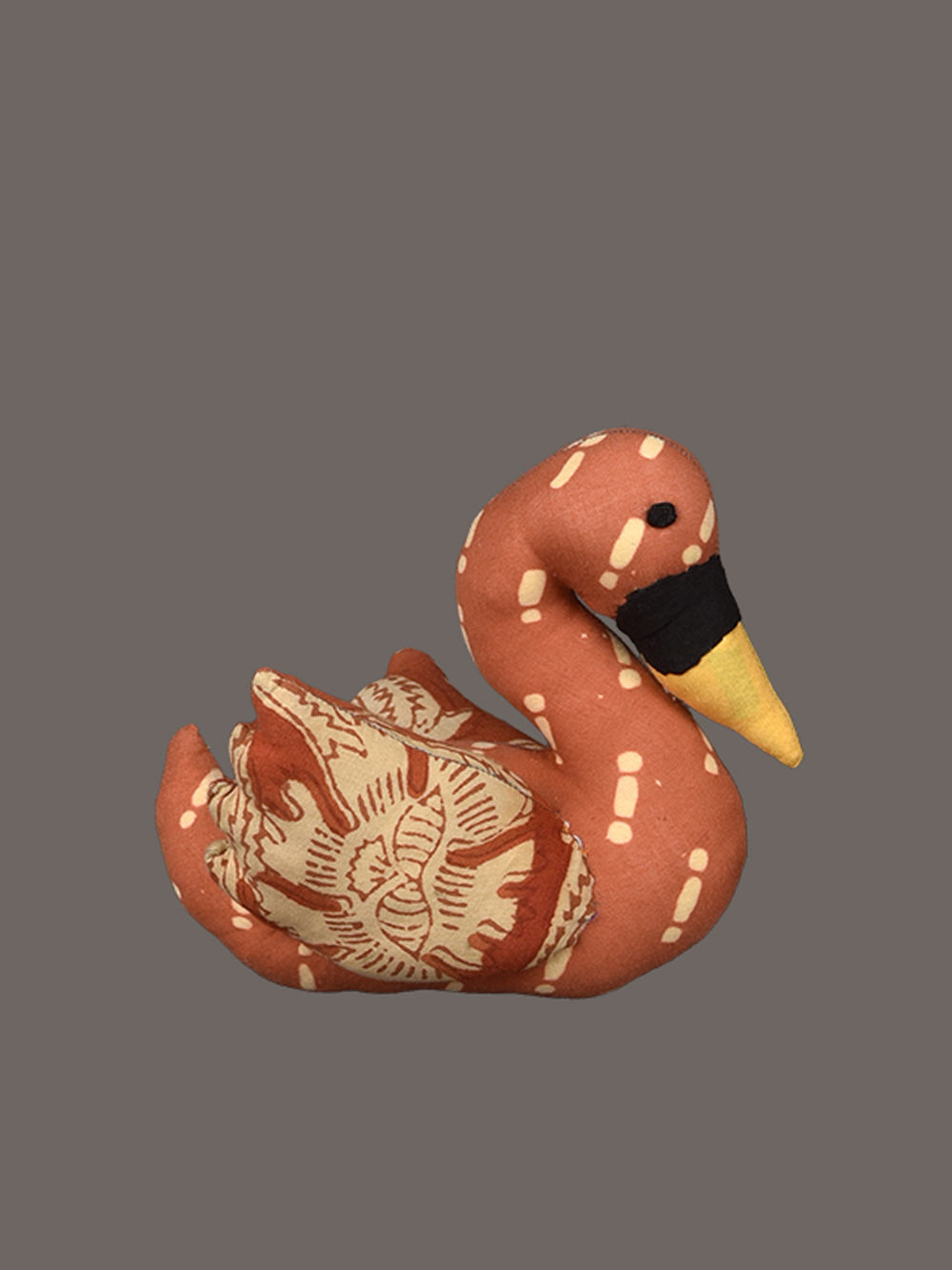 Rust Orange Swan Hand Block Printed Fabric Soft Toy