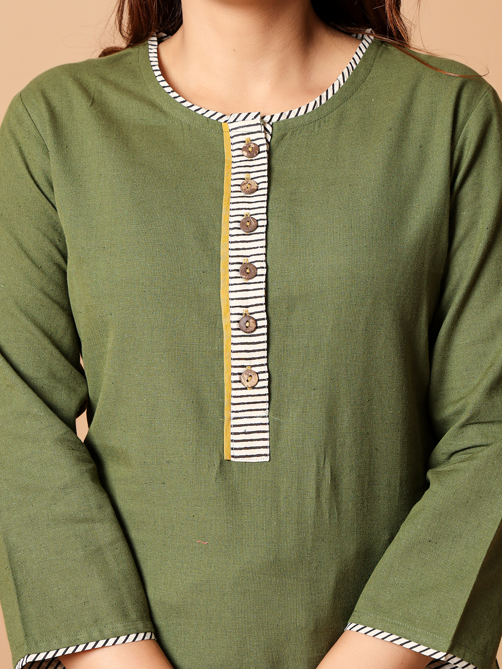 Henna Green Cotton flax Rozaana Kurta