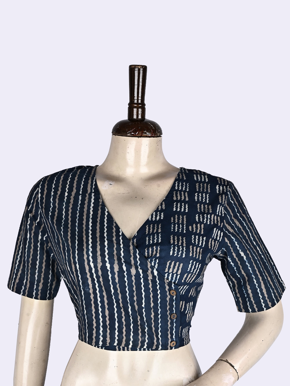 Indigo Angrakha Hand Block Printed Cotton Blouse