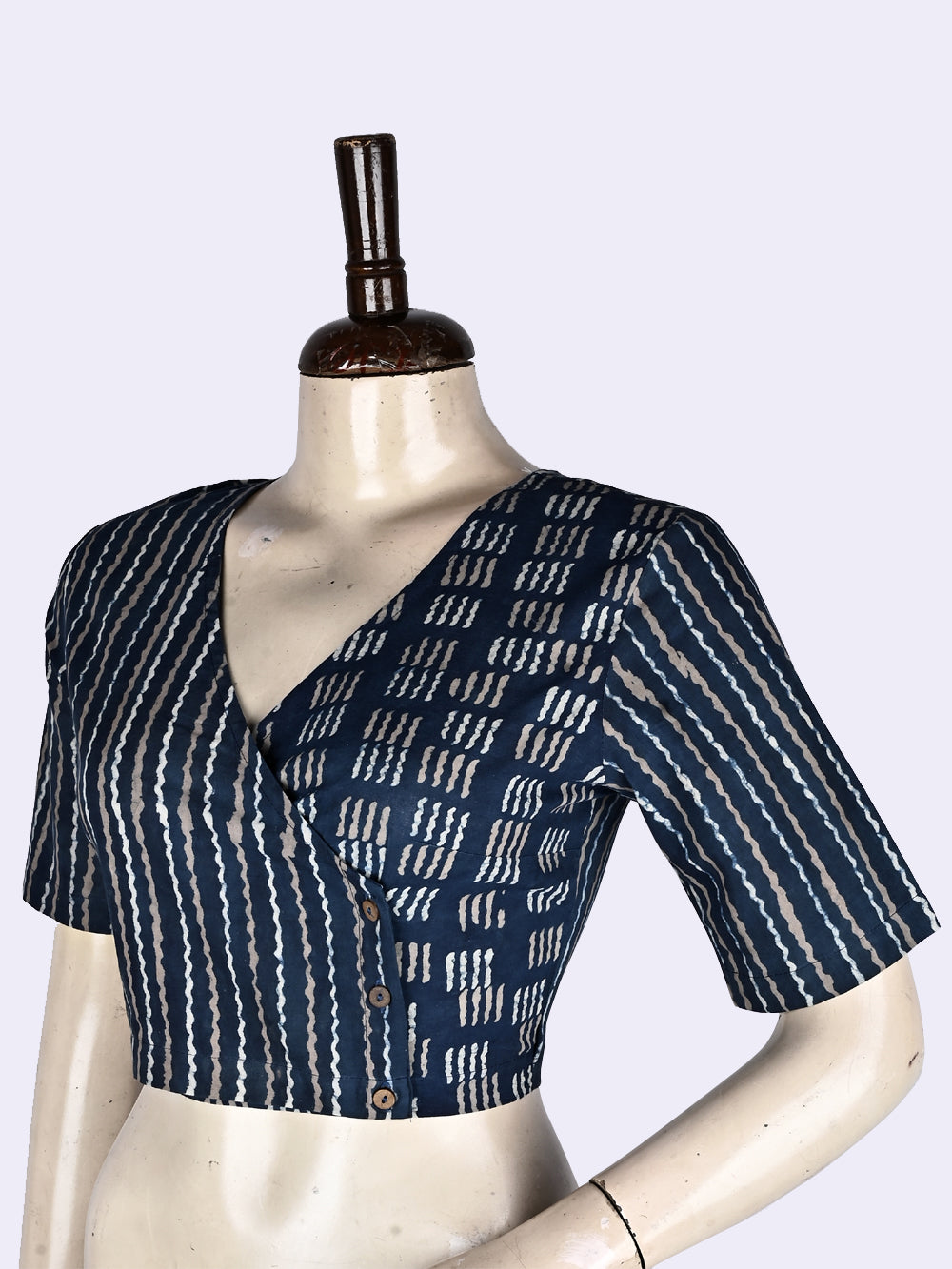 Indigo Angrakha Hand Block Printed Cotton Blouse