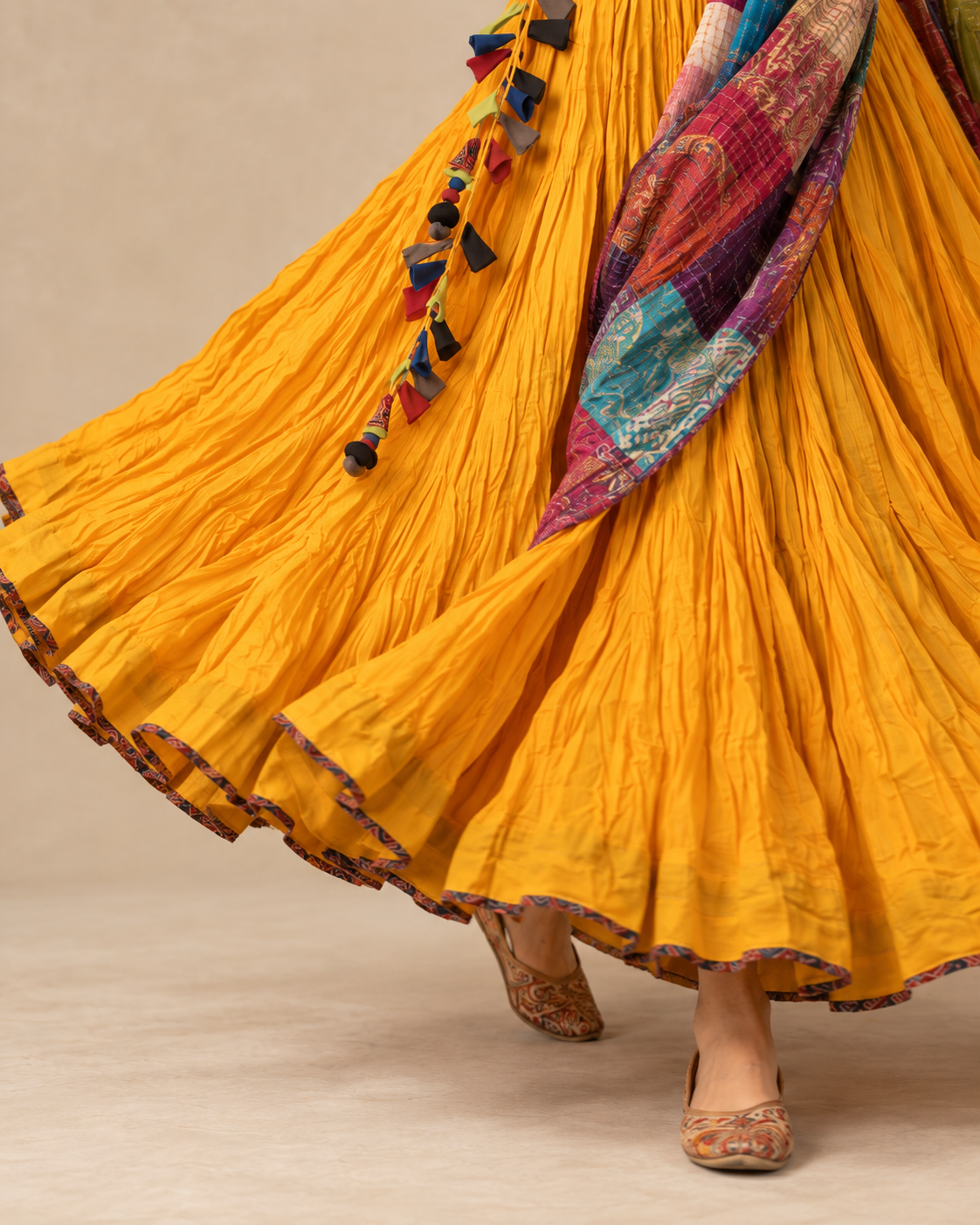 Yellow Plain Dyed Crinkled Cotton Mul mul 100 Kali Kalidaar Skirt