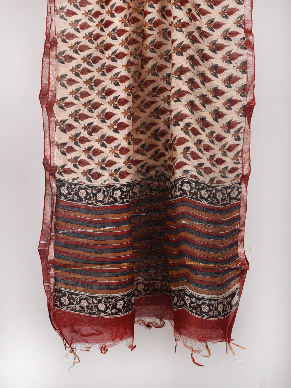 Bagru Multicolor Booti Hand Printed Silk Cotton Chanderi Dupatta