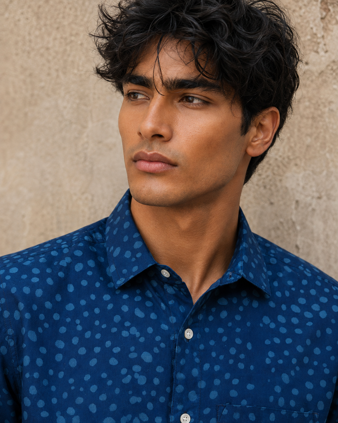 Indigo Dots Cotton Mens Half Sleeve Shirts