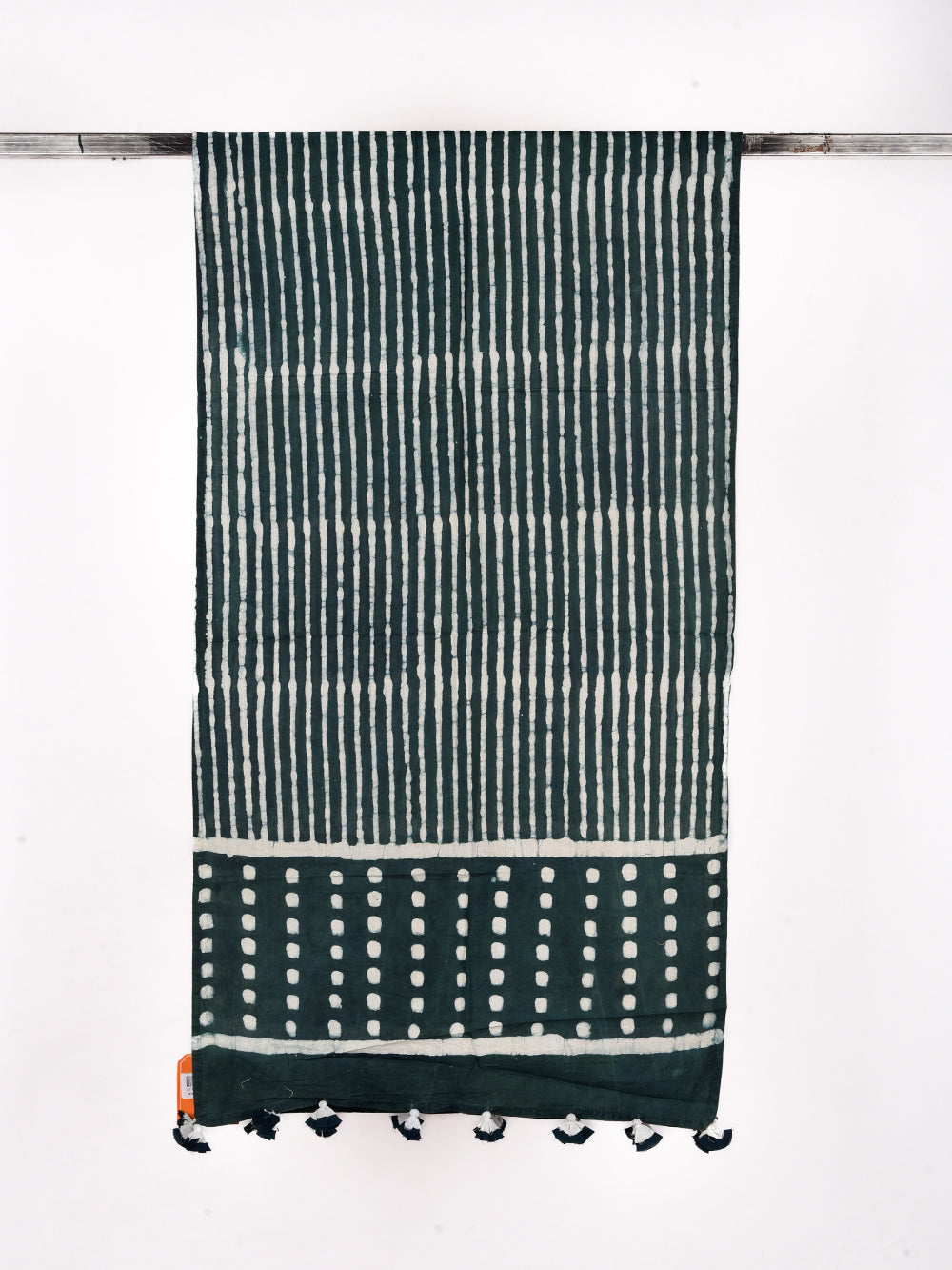 Green Dabu Striped Chowk Cotton Voile Block Printed Stole