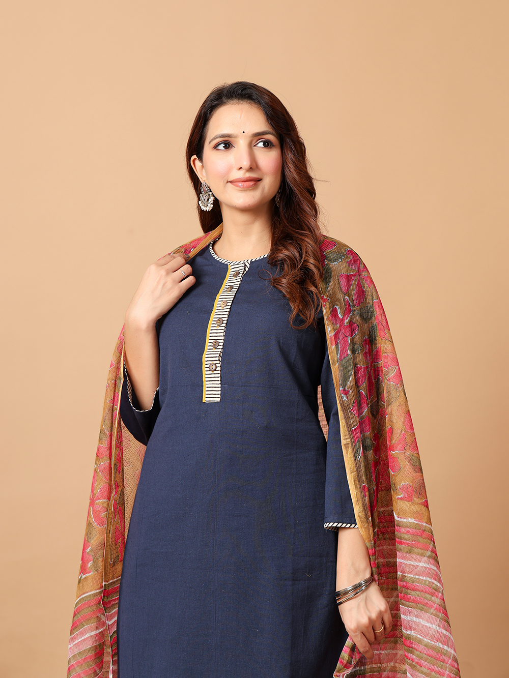 Midnight Blue Cotton flax Rozaana Kurta