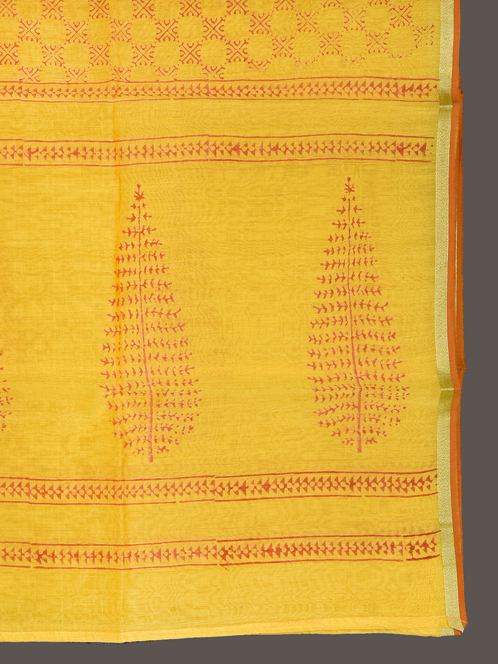 Yellow Checkers Hand Block Printed Mono Chanderi Dupatta