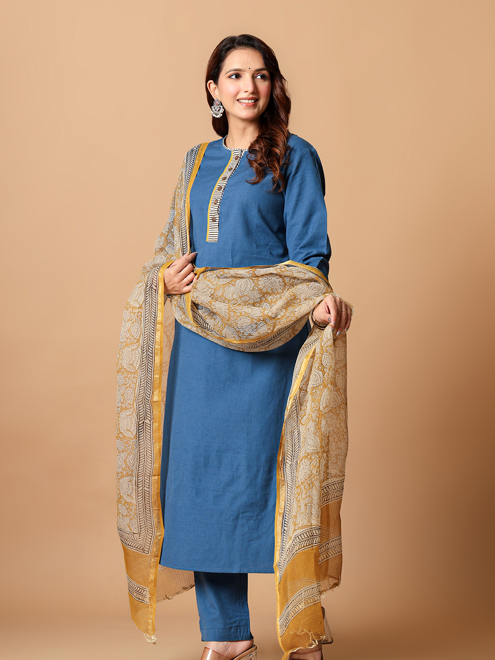 Indigo Blue Cotton flax Rozaana Kurta