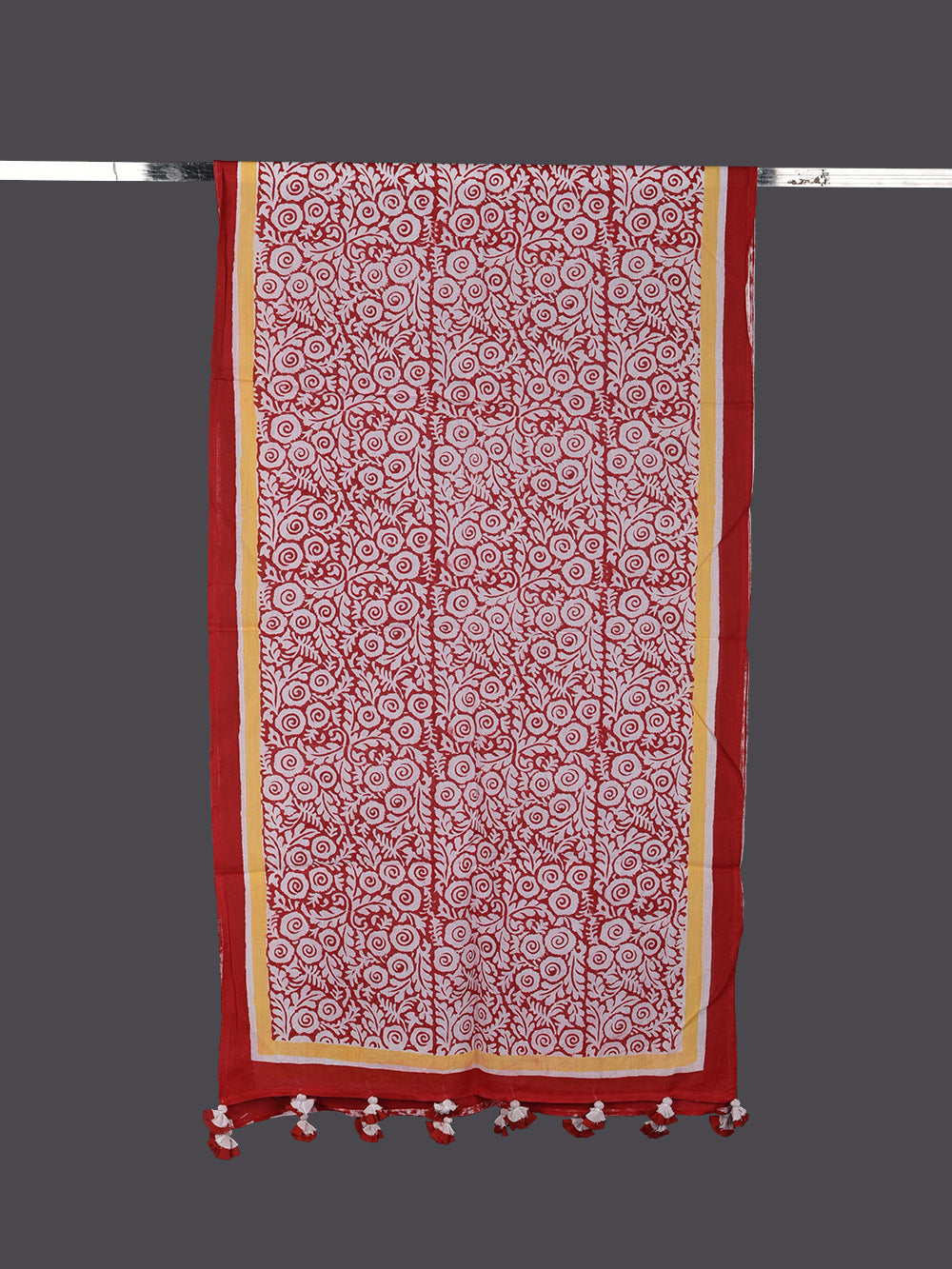 Red Sanganeri Roses Cotton Voile Block Printed Stole